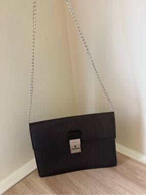 Vintage Burberry Dark Brown Pebbled Leather Wristlet/Clutch with Lock & Key